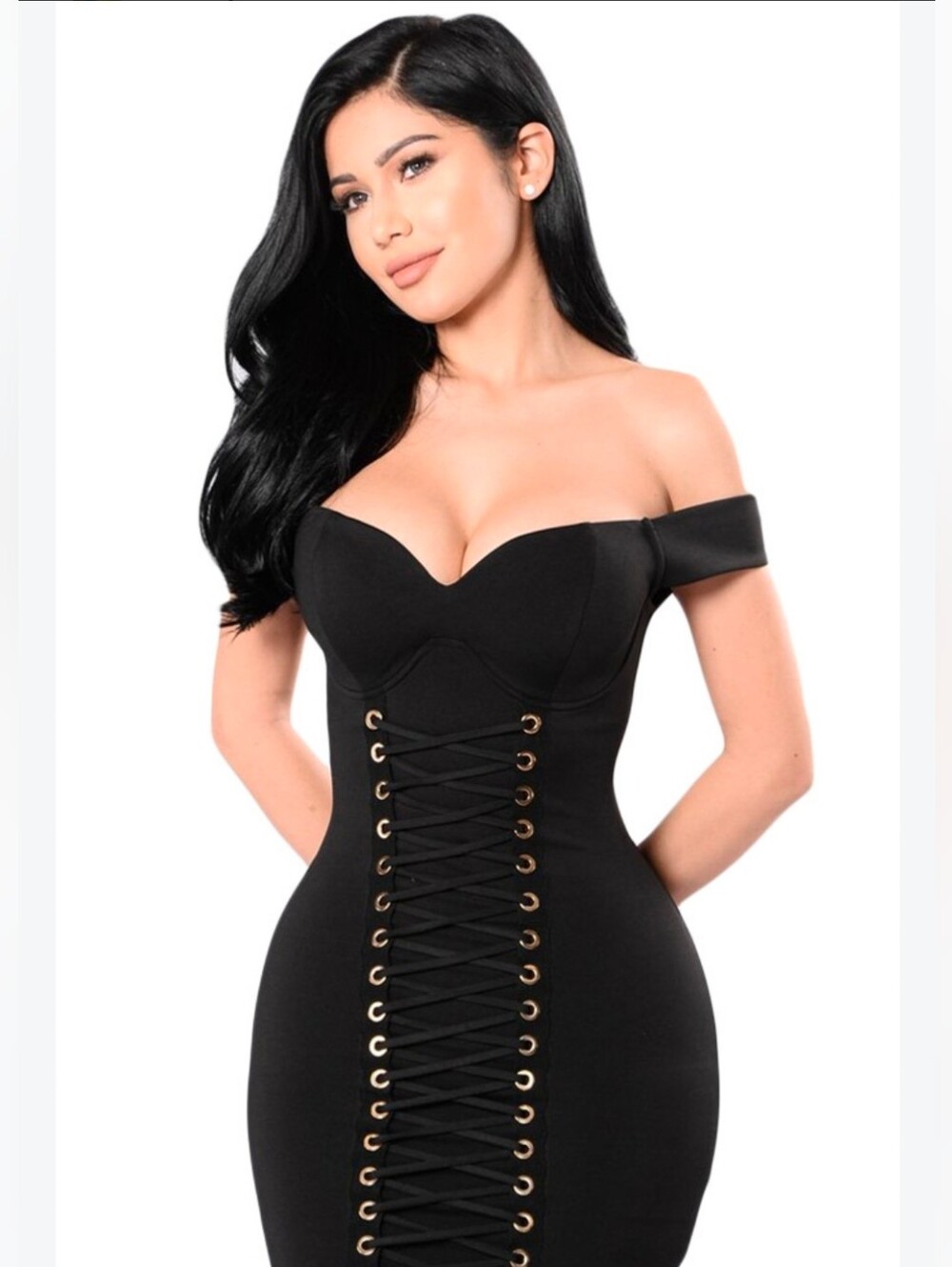 Fasgion Nova Hungover Of Love Black Off-Shoulder Lace-Up Bodycon Dress Size XL